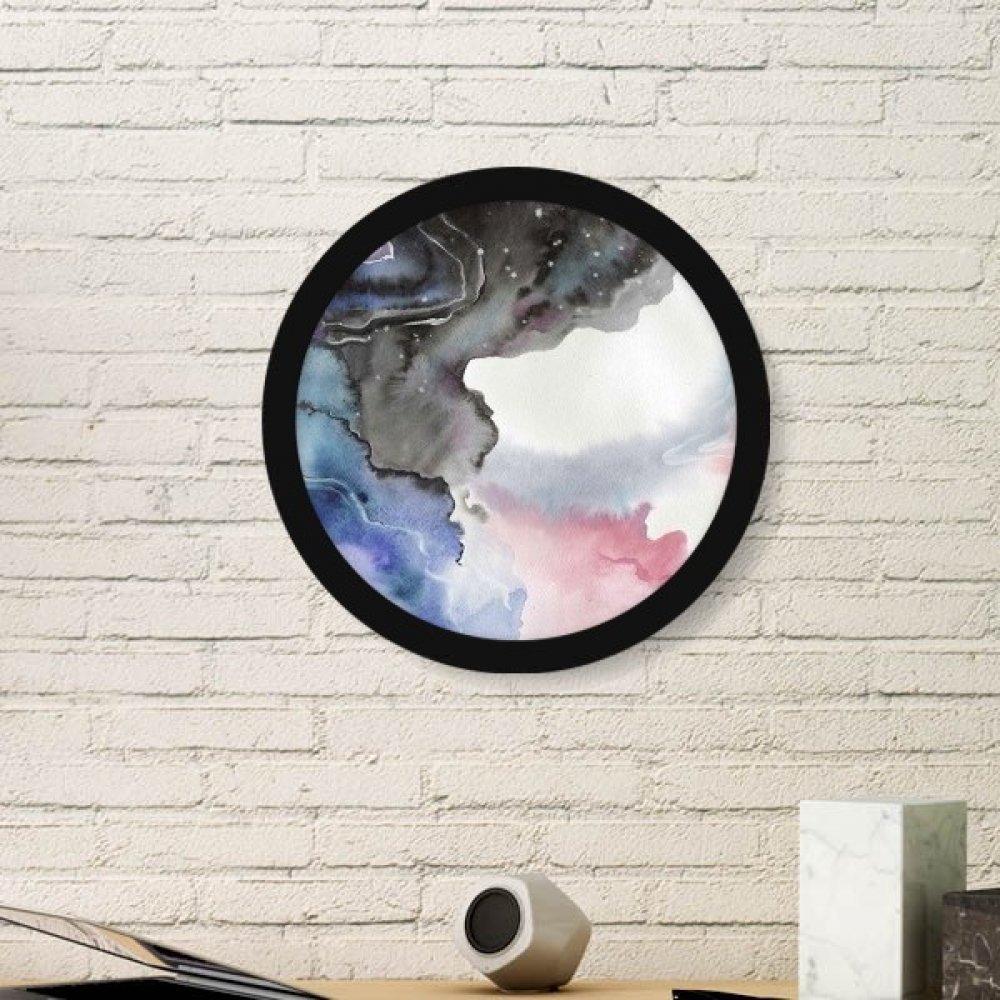Aquarelle encre art peinture cadre photo ronde bois noir décoration maison salon