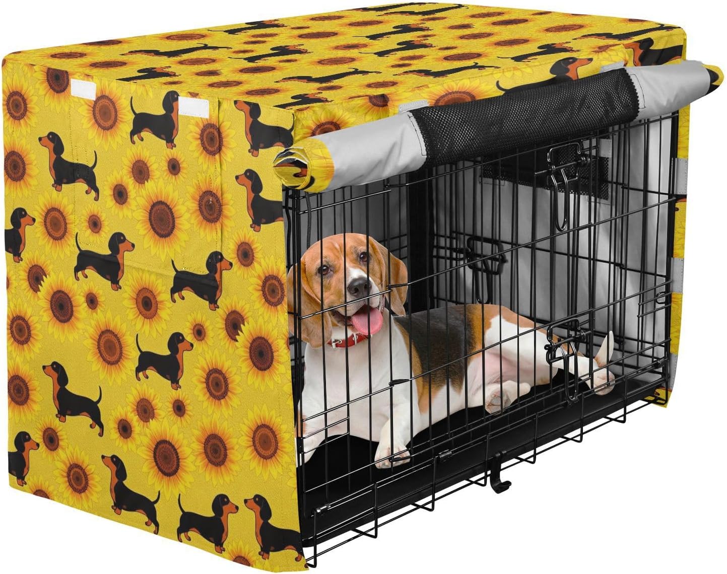 Sunflower Dachshund Dog Crate Cover Privacy Wire Cage Cover Roller Shades 42 Inch