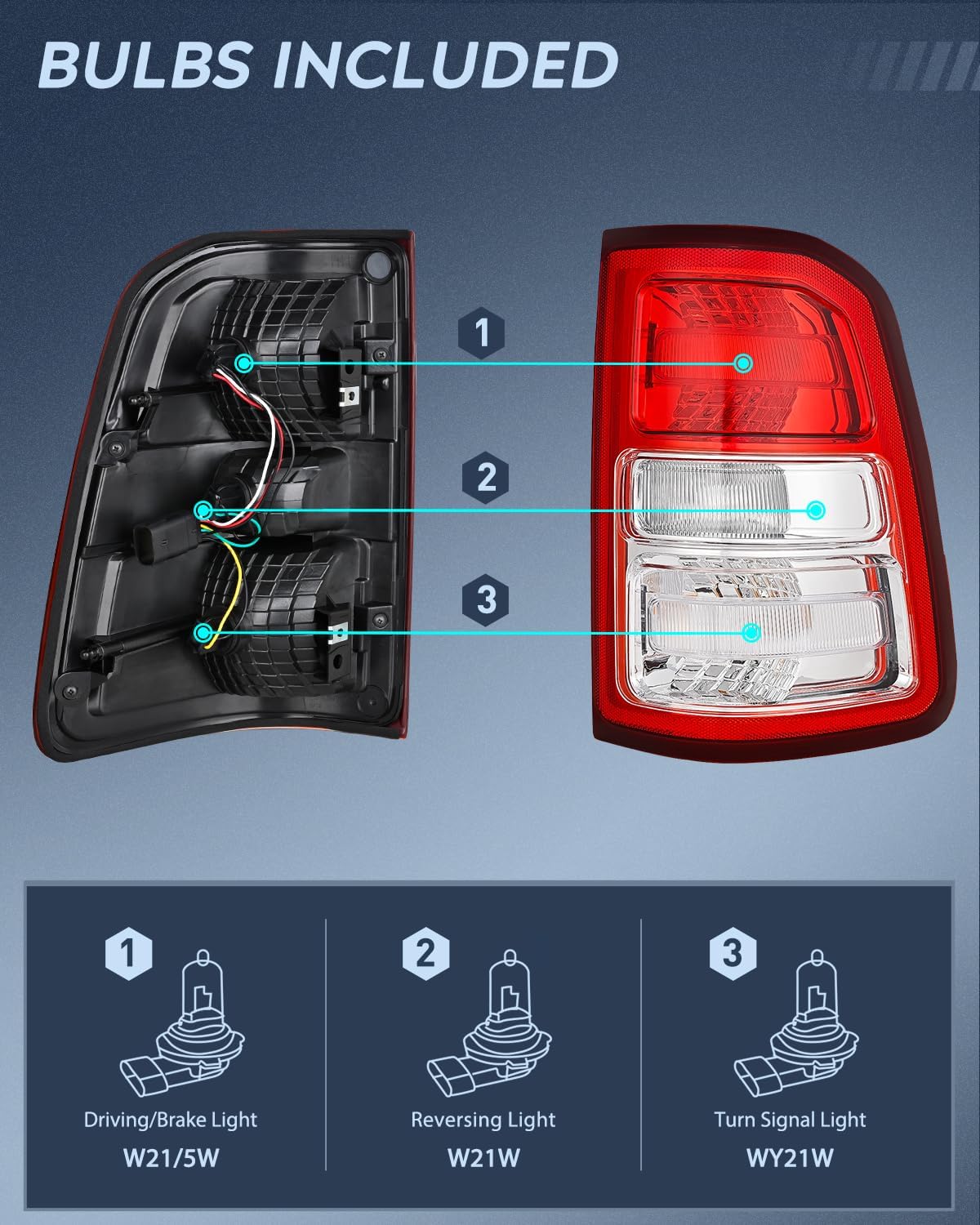 Nilight Taillight Assembly Compatible with 2019 2020 2021 2022 2023 Dodge Ram 1500 Tail Light Replacement OE Style Passenger Side with Bulbs