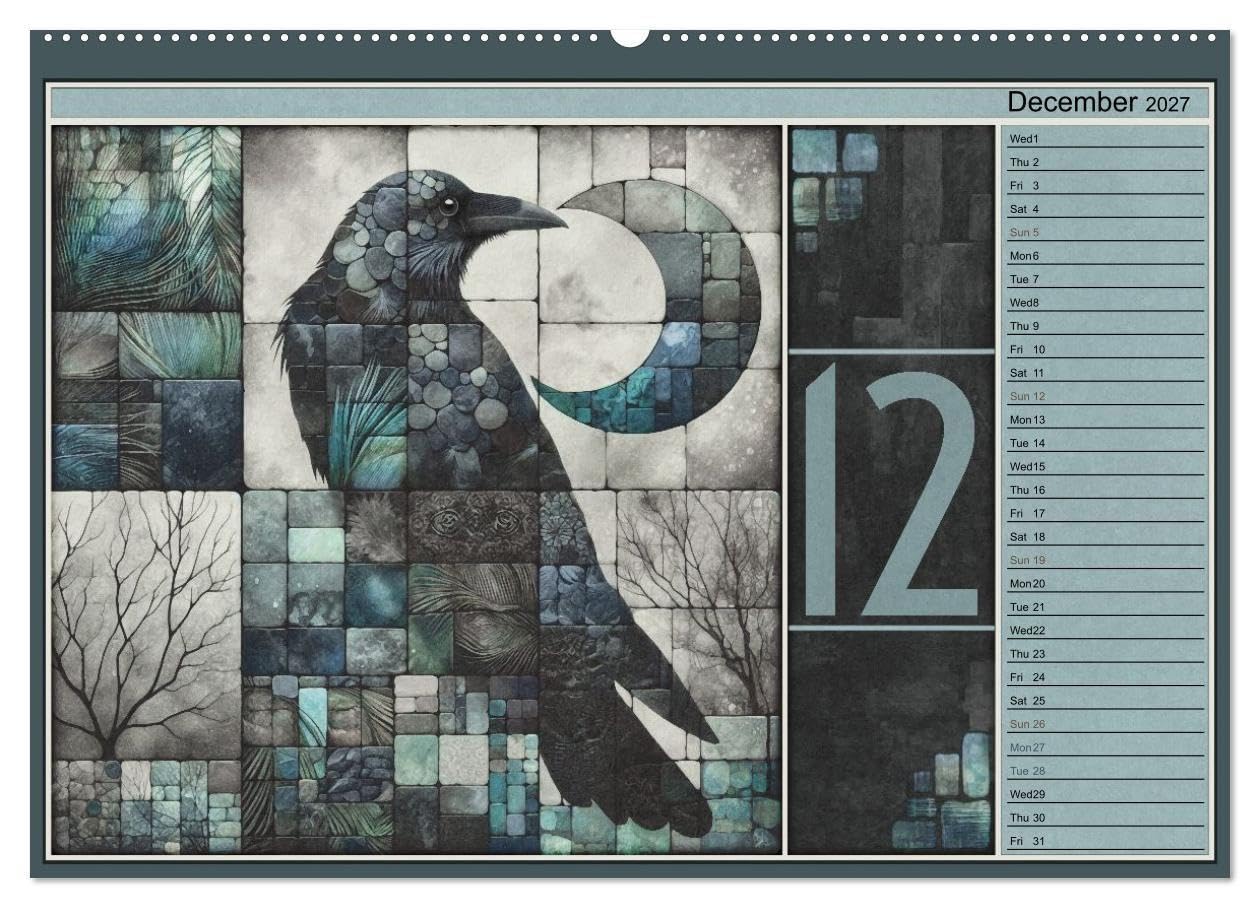 Crows. Shades of the Unseen. Art. (High Quality Premium Wall Calendar 2027 DIN A2 landscape),CALVENDO 12 Month Wall Calendar: Crows in art, portrayals of soul and expression.