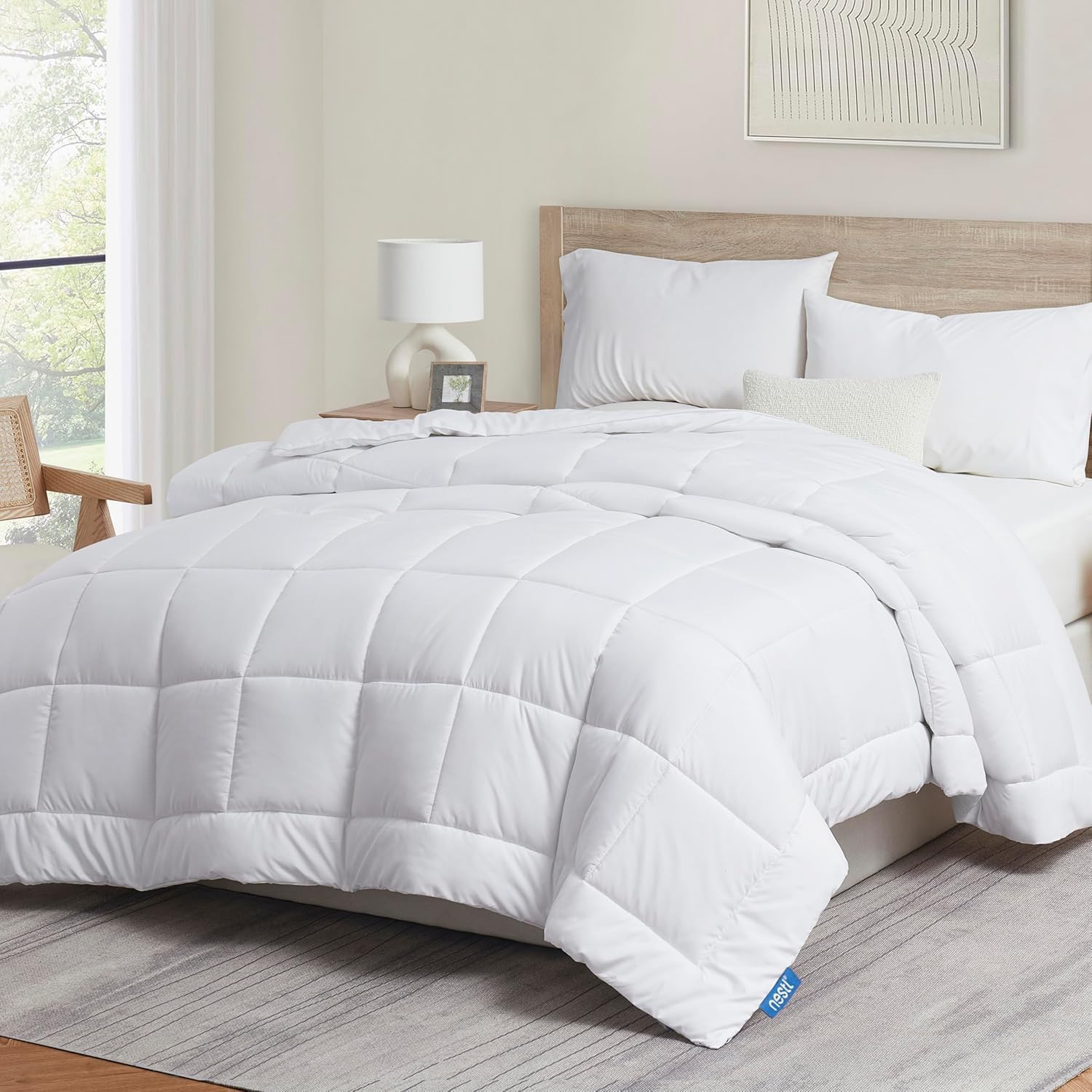 Nestl Comforter Duvet Insert, Quilted Down Alternative Comforter, All Season White Duvet Inserts with Corner Tabs (Oversized King)