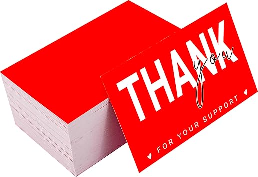 RXBC2011 Thank you for your support card Appreciation Notes 2x3.5 Inches Pack of 100 Red