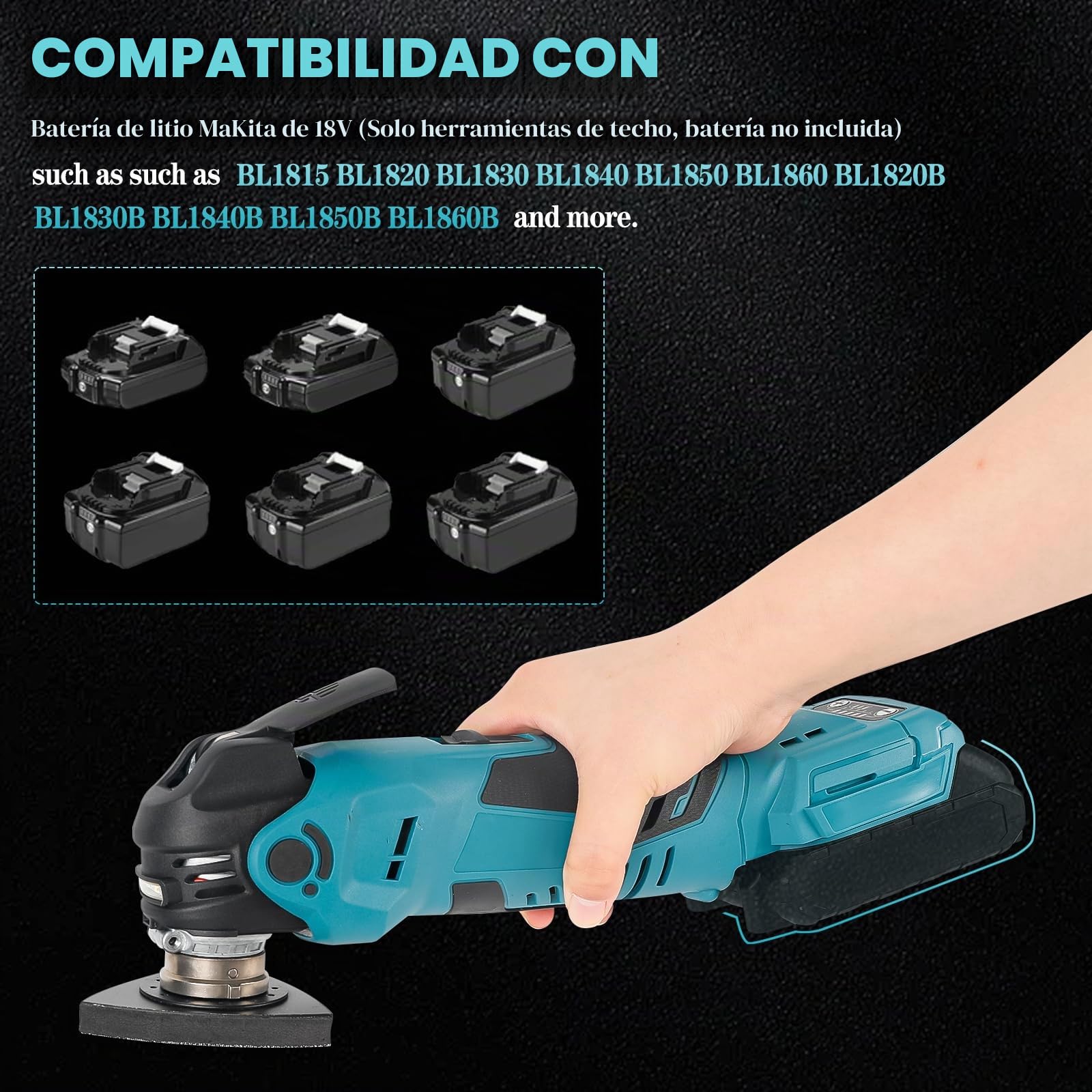 Herramienta oscilante inalámbrica compatible 18V, 8000-22000 OPM multiherramienta eléctrica con cable, 5 velocidades variables, ángulo de oscilación de 4° con 23 accesorios, para quitar, ras