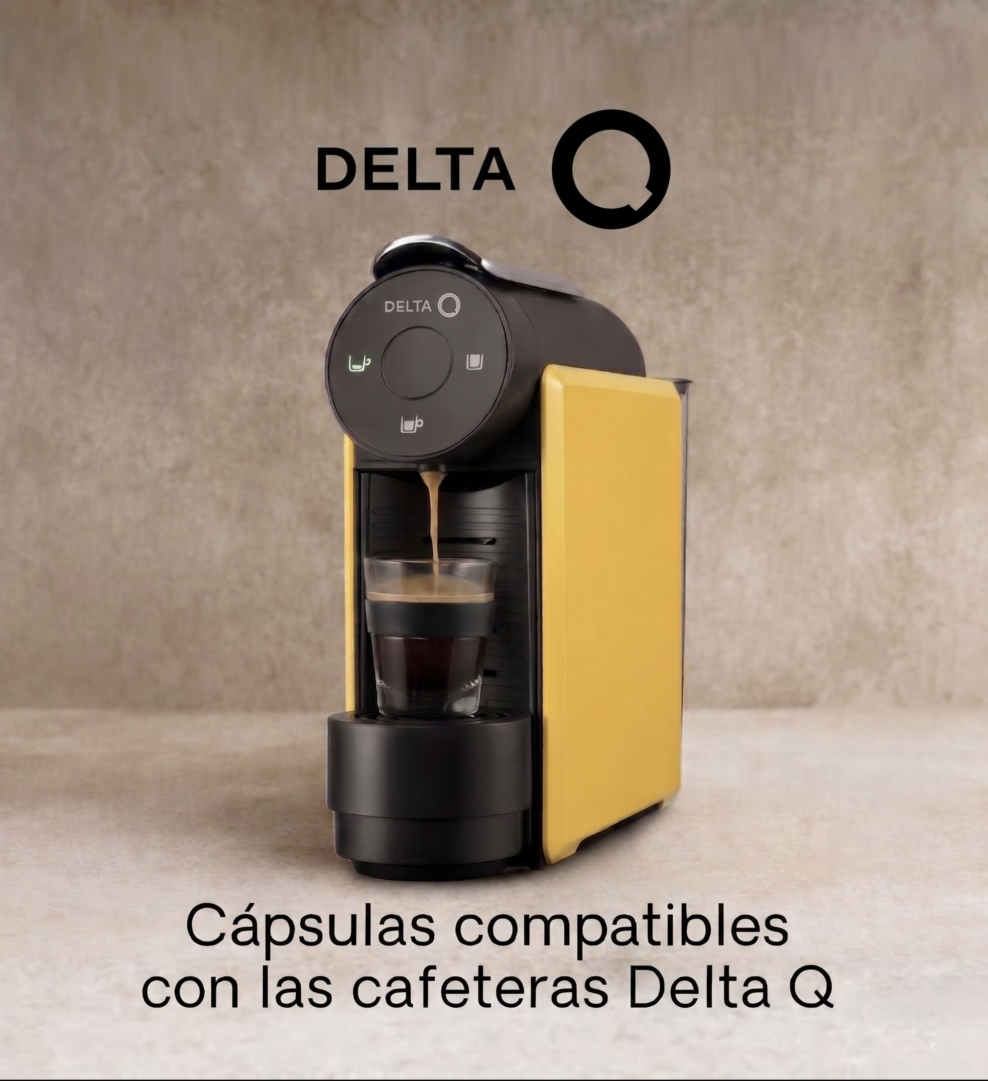 Delta Q Mini Qool Amarilla - Máquina para Cápsulas Delta Q | Compatible con cápsulas Delta Q, diseño ultracompacto, depósito 0,6L, almacenamiento para 7 cápsulas usadas