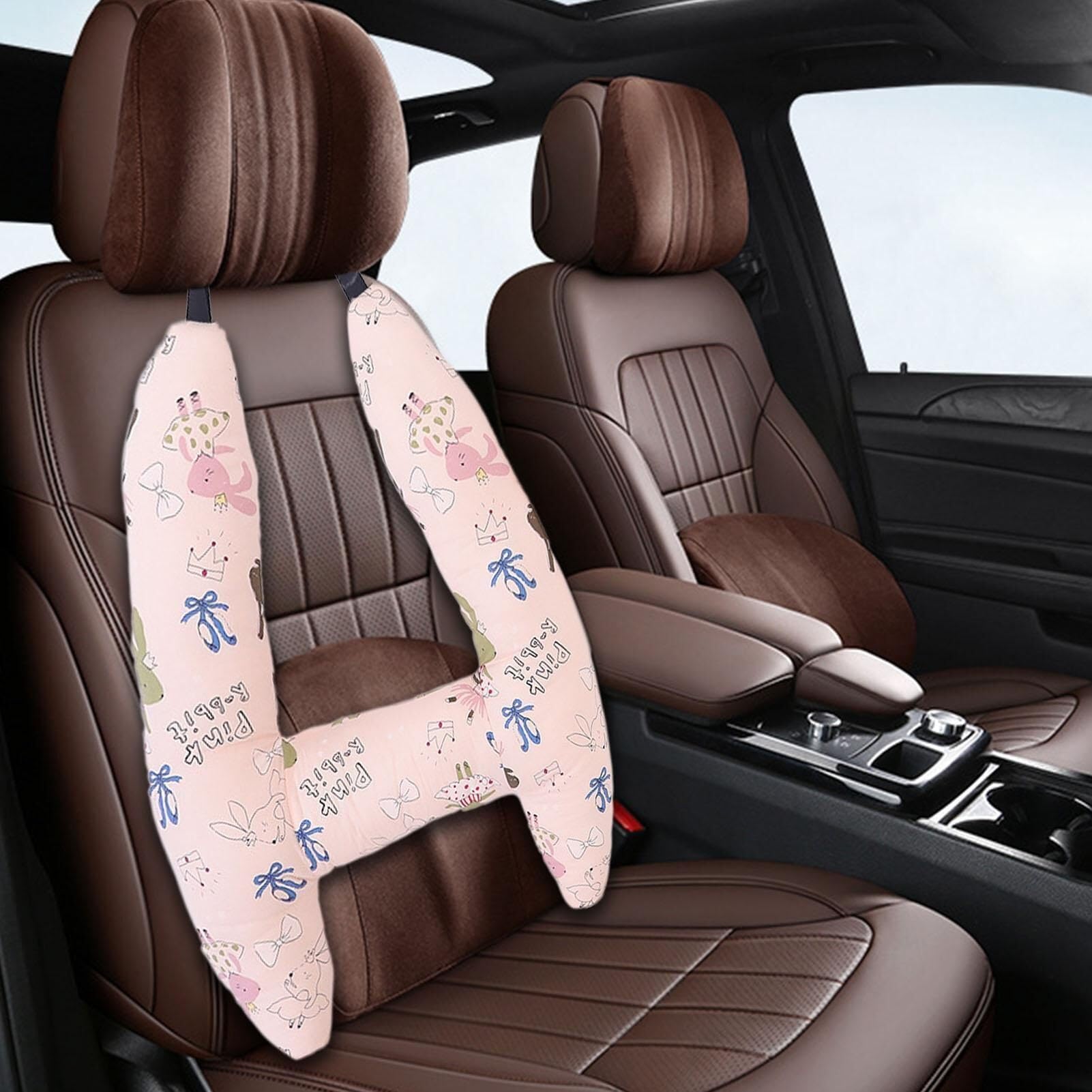 Cuscino da viaggio for poggiatesta auto, cuscino for seggiolino auto for bambini a forma di H, divertente design a cartoni animati, poggiatesta for viaggio, ideale for tutte le età(E)