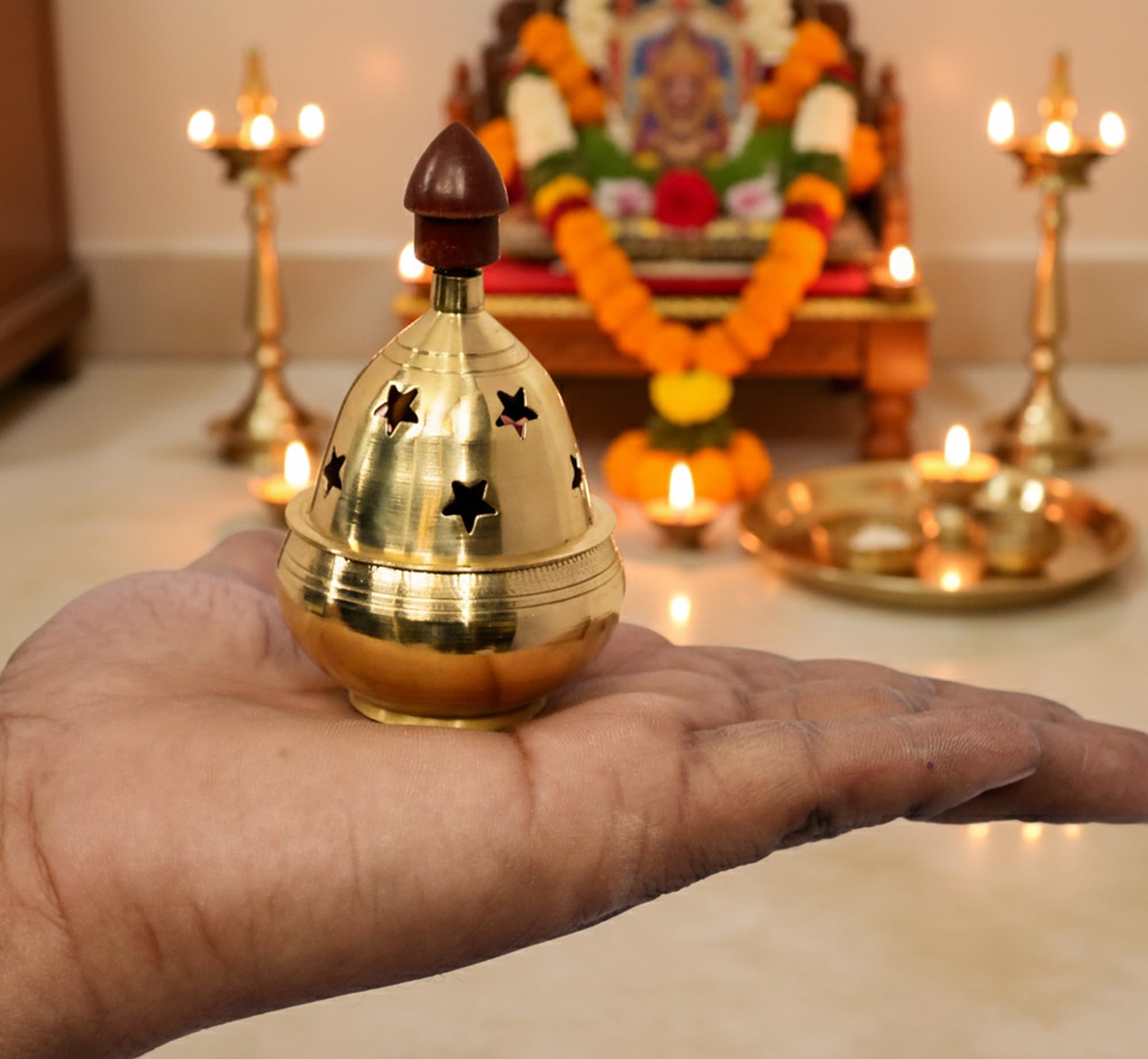Brass Akhand Diya with Cover - Pooja Essentials -3