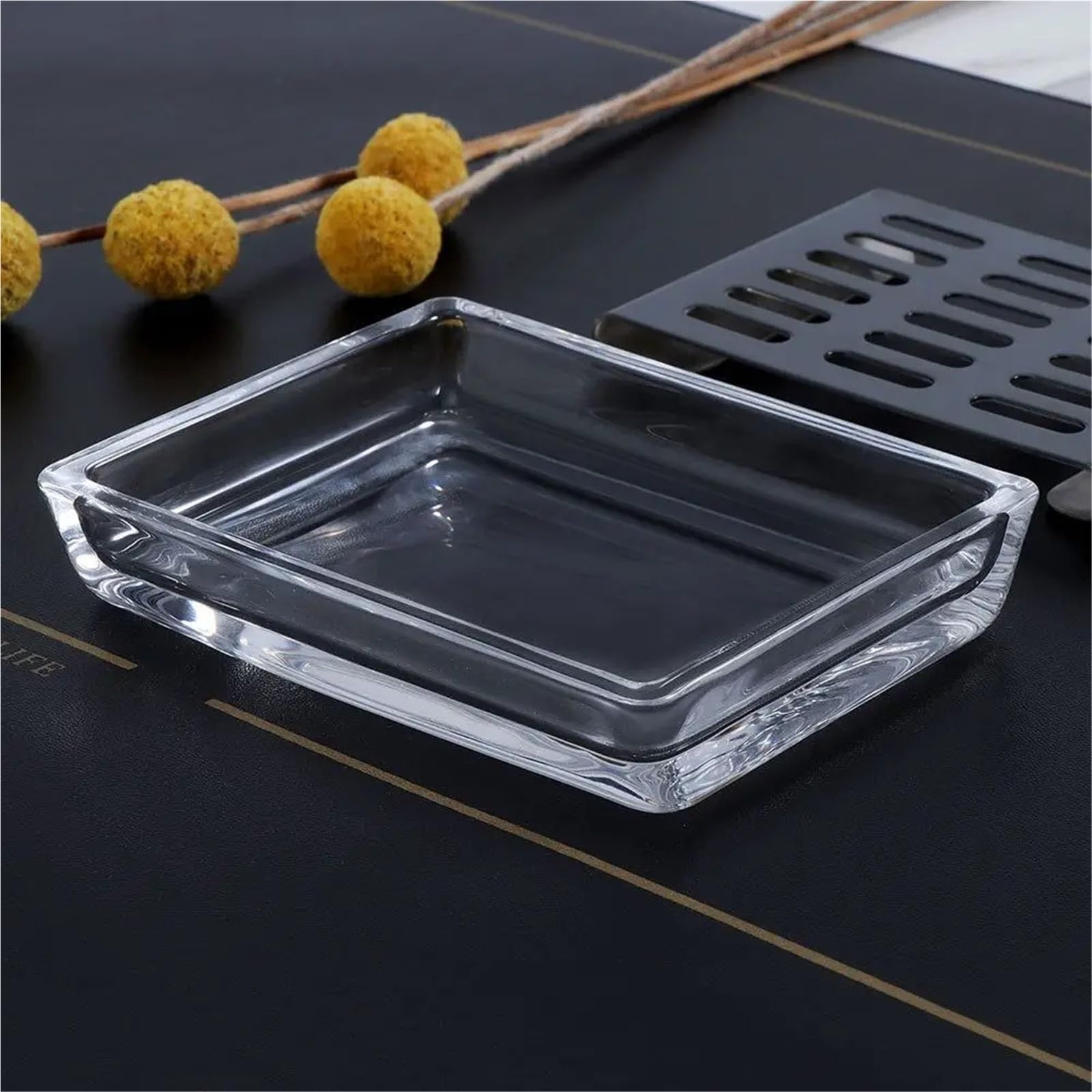 Jabonera de cristal de acero inoxidable, escurridor, rectangular, doble capa, independiente, para cuarto de baño, color negro