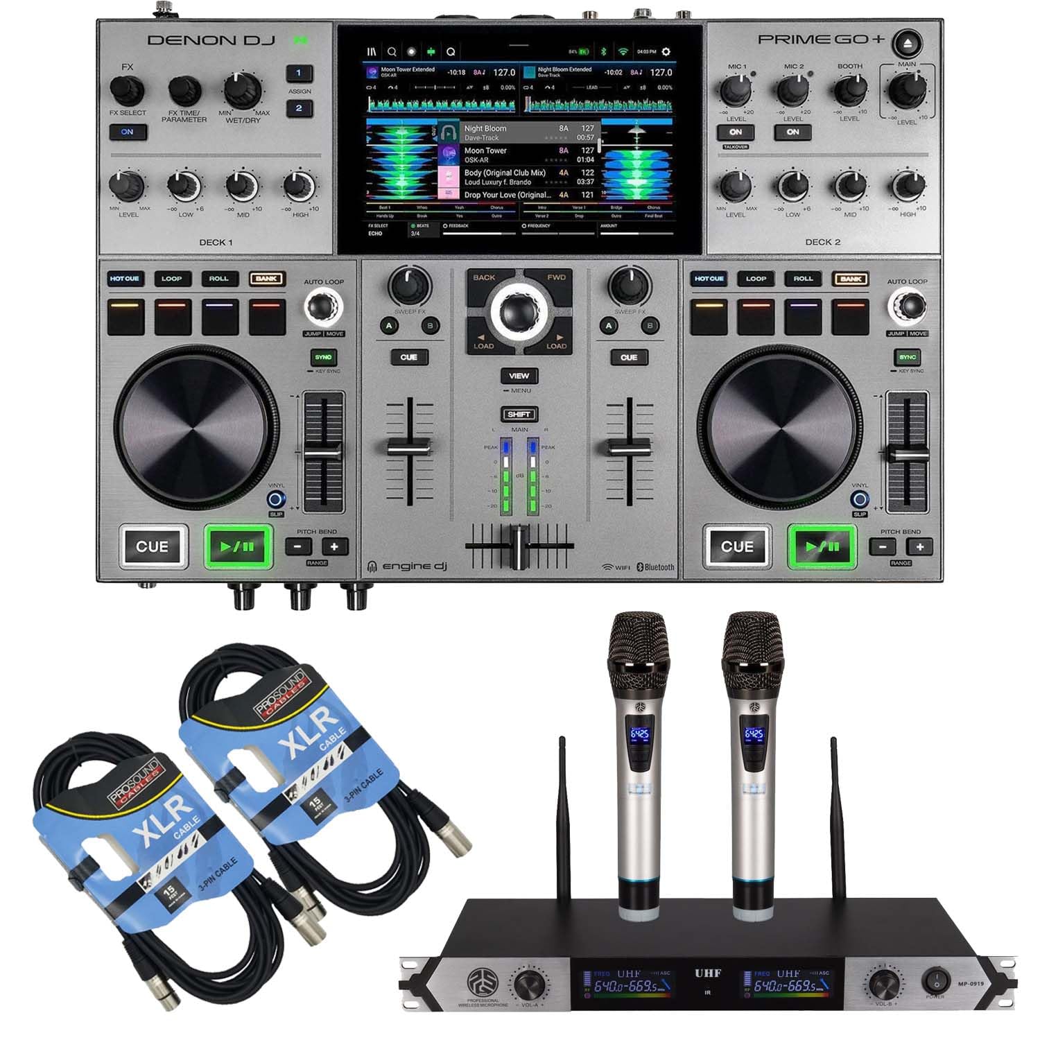 DJ Prime GO+ Portable Standalone DJ System – PSG Audio MP0919 – (2) XLR Cables Bundle