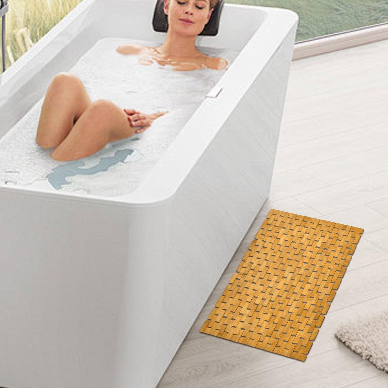 Tappetino da bagno in legno - Tappetino da doccia in legno 50x70 cm, assorbimento avanzato 'umidità | Tappetini portatili resistenti alle intemperie con facilità, tappeto da bagno in tessuto per u