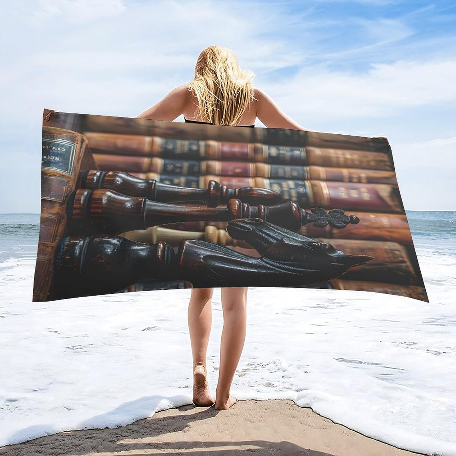 Chess Library Bath Towel Beach Towels Quick Dry Oversized Bath Blanket Highly Absorbent Towel for Women Men 160x80cm