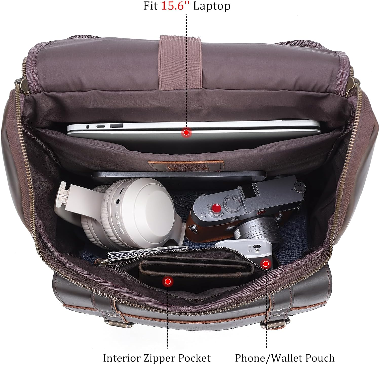 Polare Full Grain Leather Laptop Backpack Day Pack Business Overnight Travel Bag Rucksack For Men - Image 6