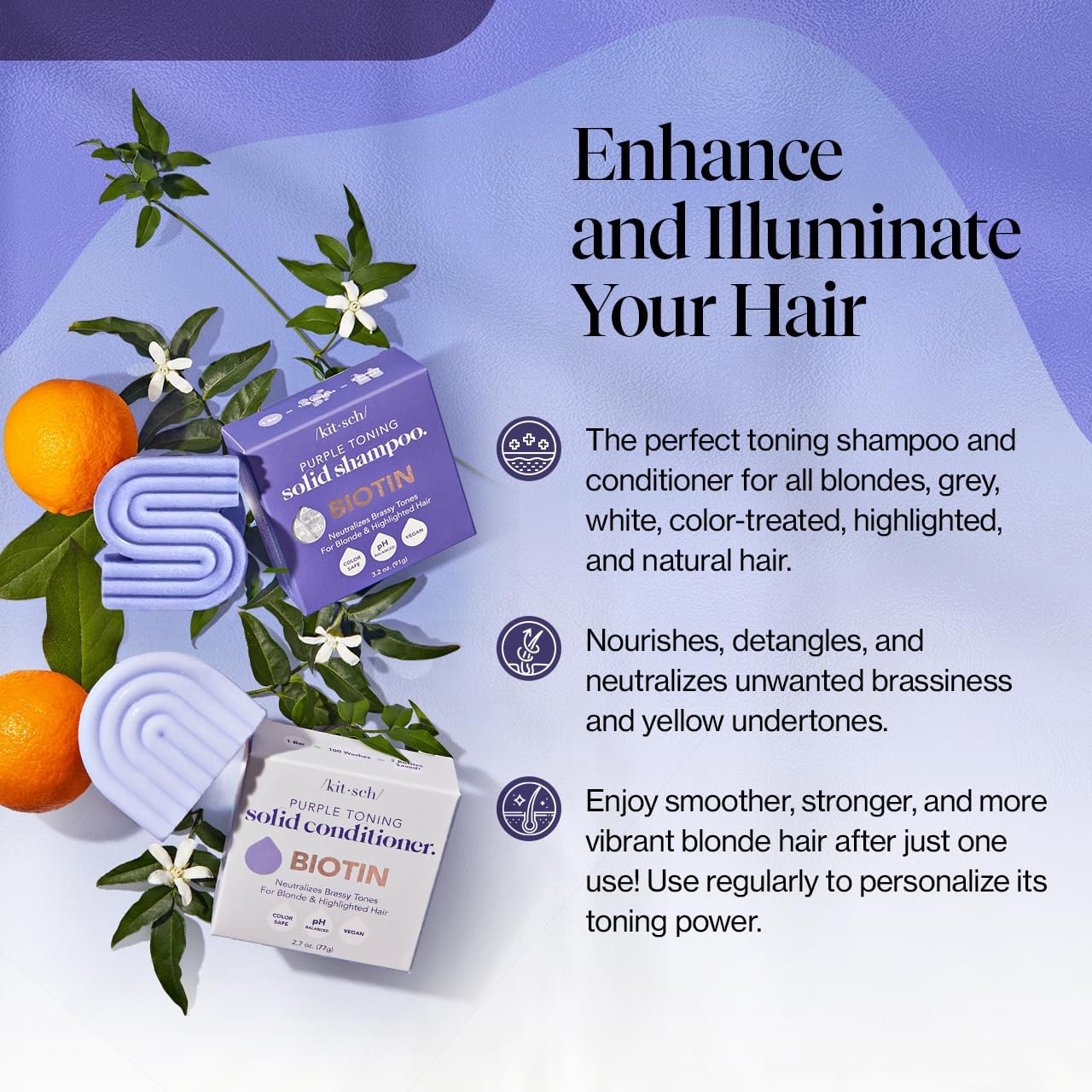 Kitsch Toning Purple Shampoo & Conditioner Bar Set For Blondes & Color Treated Hair - With Biotin for Strengthening & Neutralizing Brassy Tones - Vegan, Silicone & Sulfate Free - Made in USA - Image 2