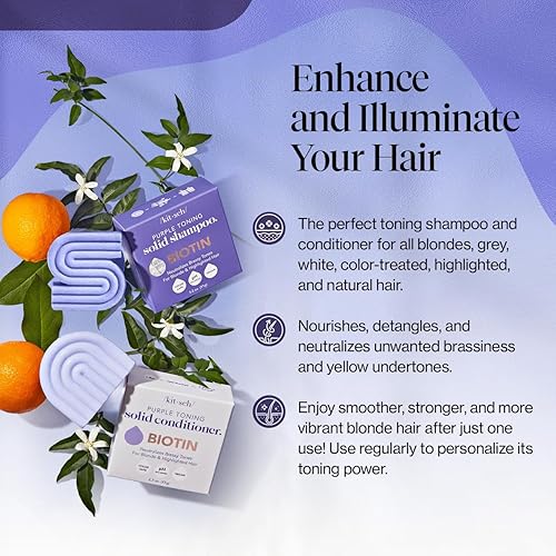 Miniatura 2 de Kitsch Set de champú y acondicionador en barra tonificante púrpura para rubias y cabello teñido – con biotina para fortalecer y neutralizar los