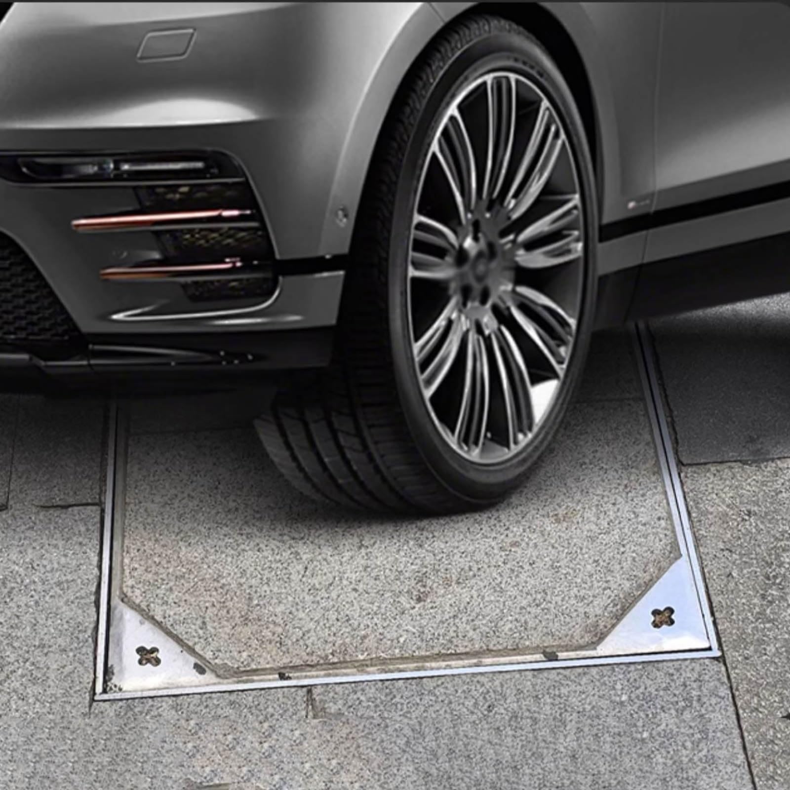 Jyhhcys Silver Recessed Manhole Cover 20 22 24 28 32 36 40 Inch Manhole Cover, Invisible Flush-Fit Design Sewage Basin Cover, Commercial Septic Tank Lid With Base For Outdoor/ Yard/ Driveway/ Pavement(26X38in(66X96.