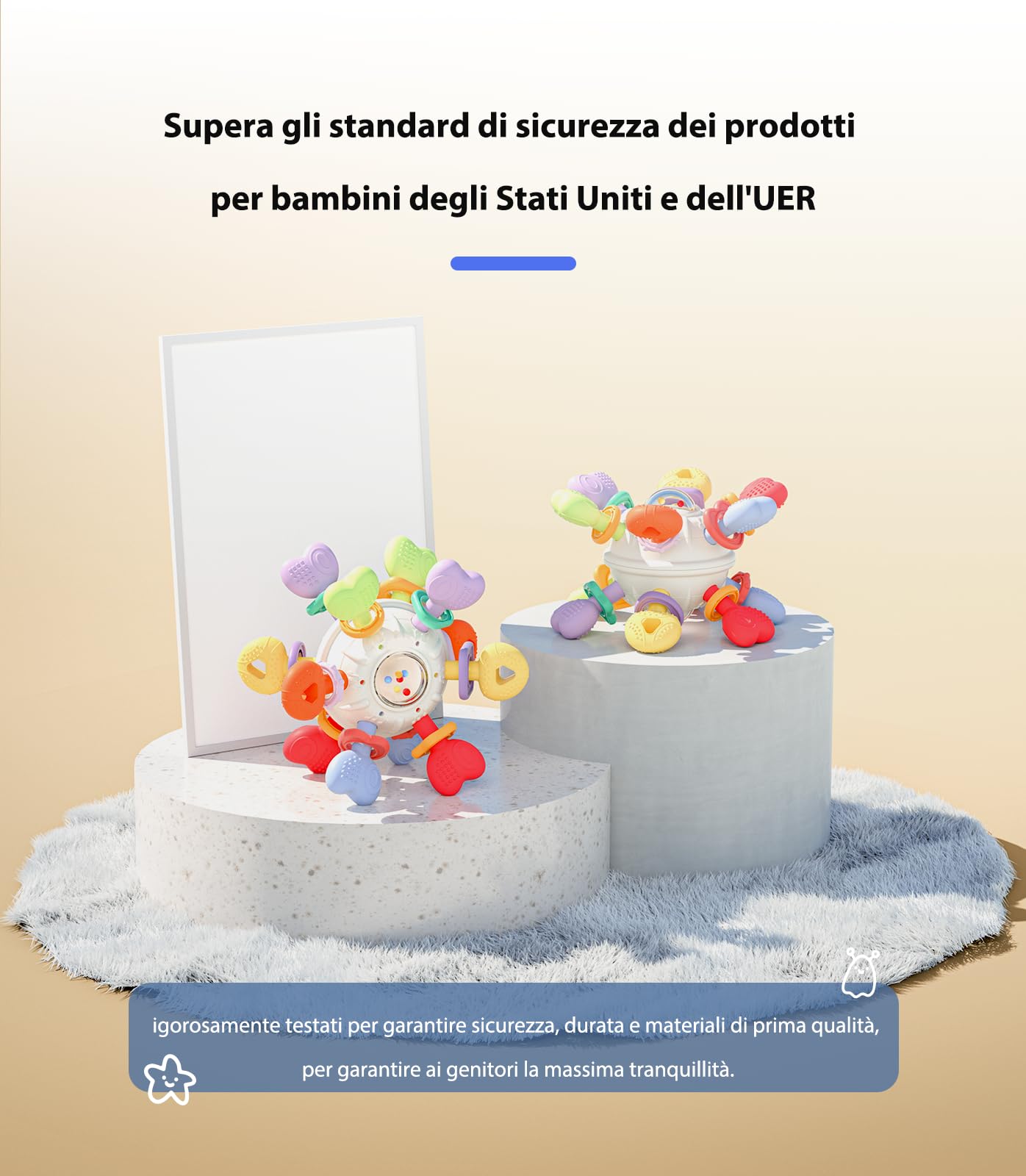 Infinno Sonaglio Dentizione Neonato 0-12 Mesi, Gioco Sensoriale Montessori in Silicone Alimentare