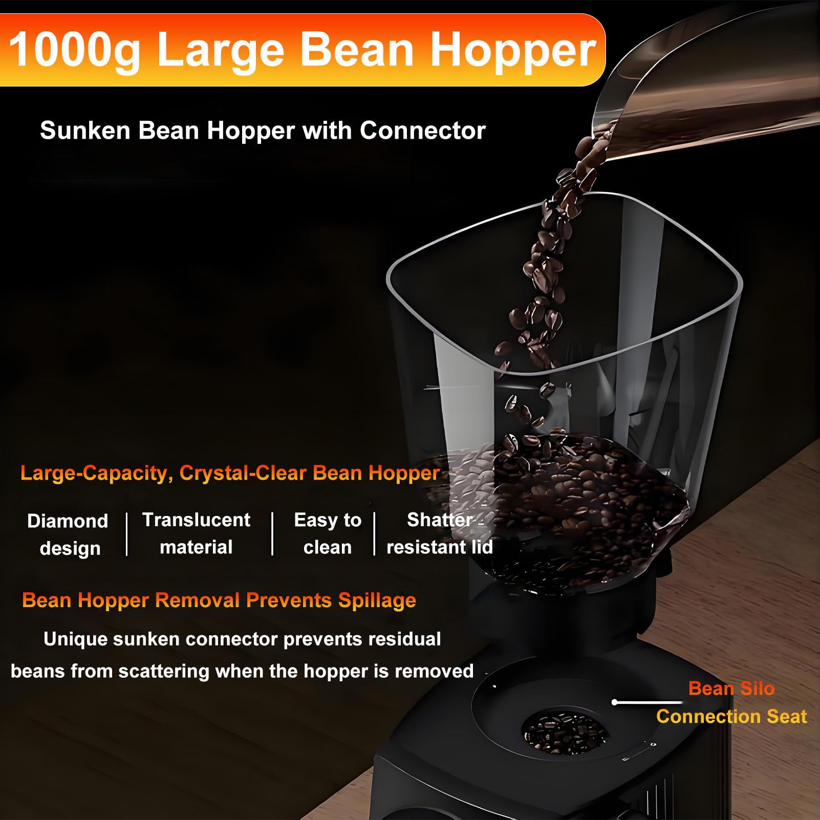 Molinillo de café automático Comercial, Capacidad de 1000 g, para Espresso, Velocidad de 1350-1450 RPM, eficiencia de molienda de 7-10 g/s, para cafeterías y postres.