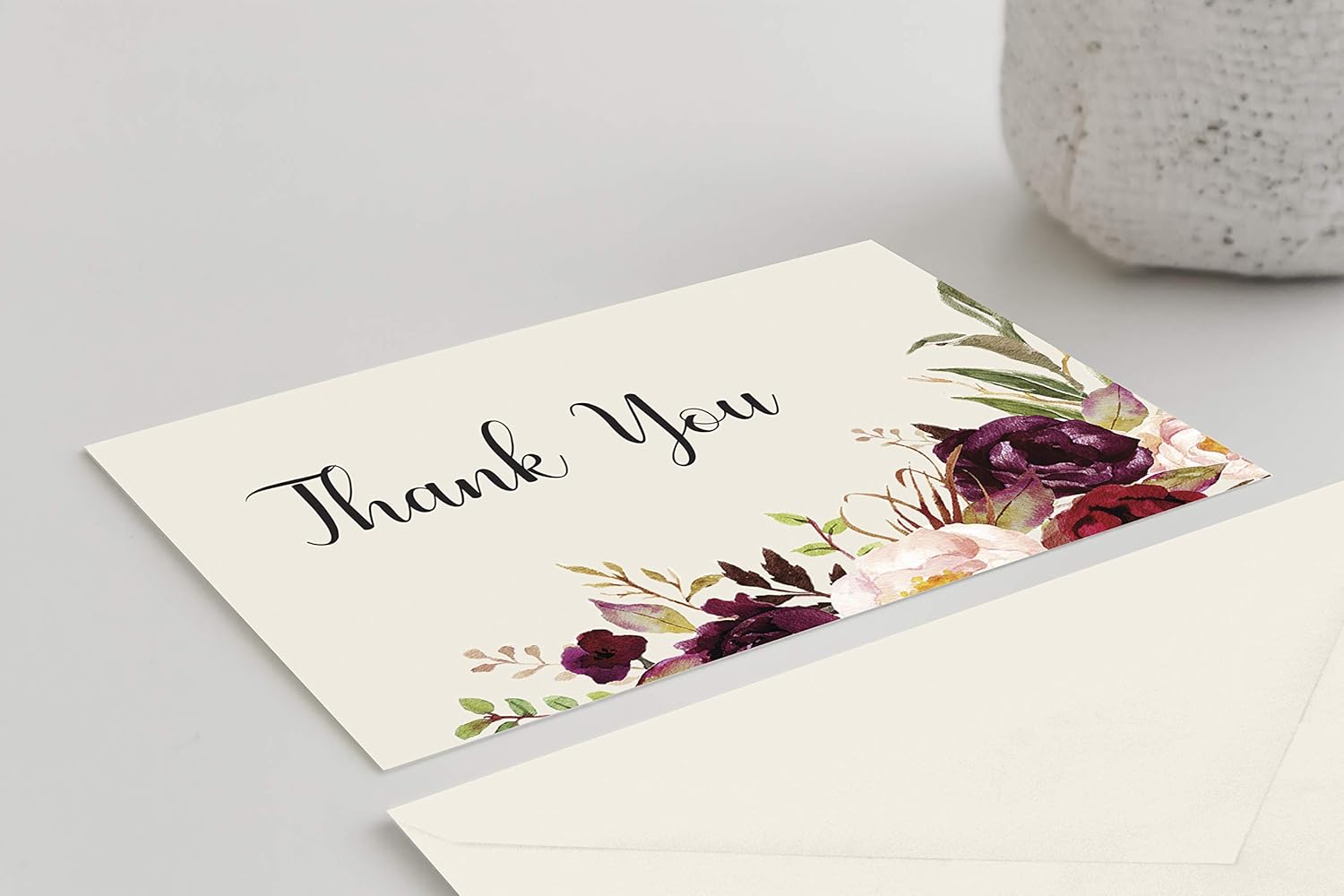 MPC Brands Personalized Sympathy Thank You Cards with Message Inside – 50 Custom Funeral & Bereavement Thank You Notes, Premium 80 lb Cardstock, Matching Envelopes Included (Custom Rose)