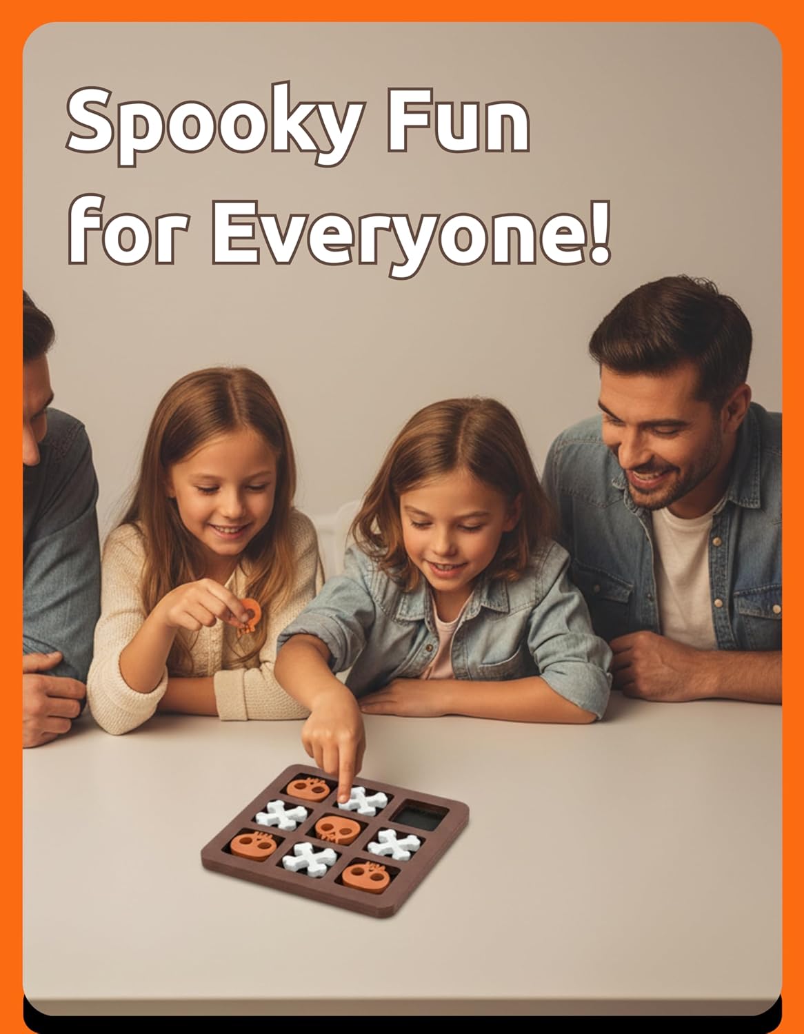 Wooden Tic Tac Toe Board Game - Halloween Skull Crossbones XO Strategy Game Set for Kids and Families, 2 Player Brain-Boosting Premium Plywood Classic Tabletop, Fun Spooky