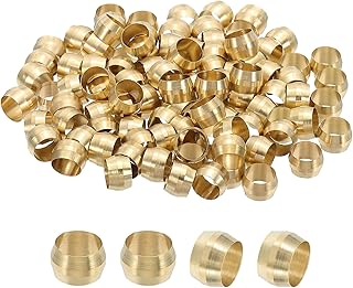 PATIKIL 100Pcs Brass Compression Sleeves Ferrules, Tube OD 5/16" Compression Fittings Assortment Kit for Connecting Air, Fuel, Water, Oil and Inert Gases Lines