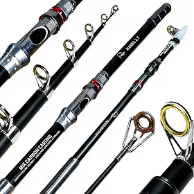 VARA DE PESCA PESCARIA PESADA PRAIA COSTAO TELESCOPICA P/MOLINETE ALTO MAR HASDA 2.7M - 10-30LB - CARBONO E ALUMINIO - REFORCADA - PESQUEIRO - PEIXES ATE 13.6KG