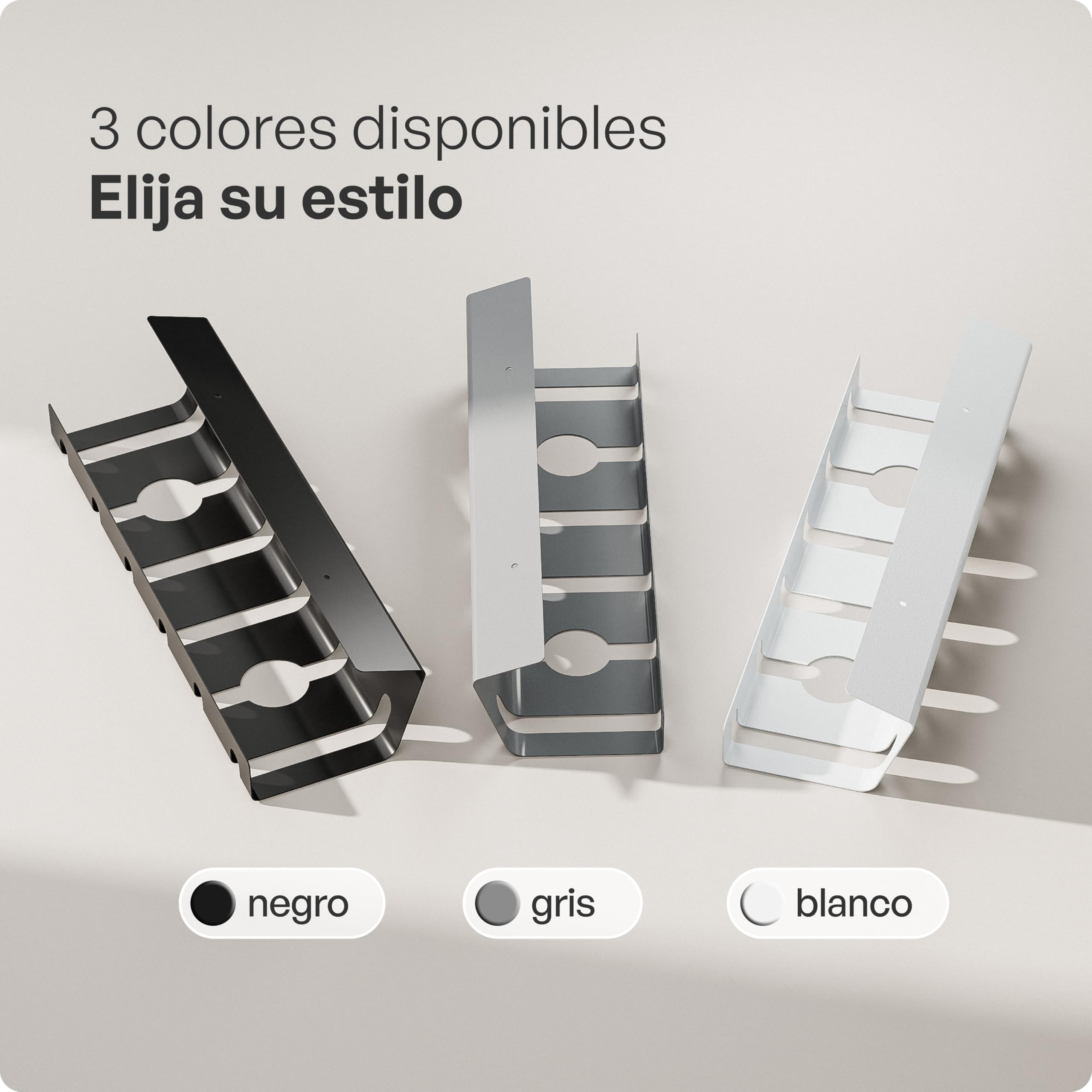 PAMO Organizador Cables Escritorio Gris y Plateado 3 un. – 10 Bridas Adhesivas y Clips para Cables – fácil instalación Incl. Tornillos – Organizador Escritorio Oficina/casa