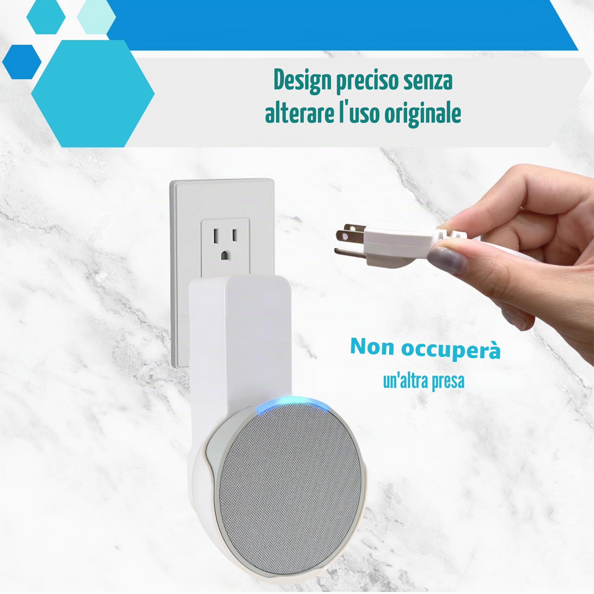 Sintron Supporto da Parete per Echᴏ Pop, Supporto per Altoparlante Intelligente, Staffa Salvaspazio per Presa, Nessuna Vite o Foratura, Gestione Cavi Integrata, Compatibile con Google Nest (Bianco)