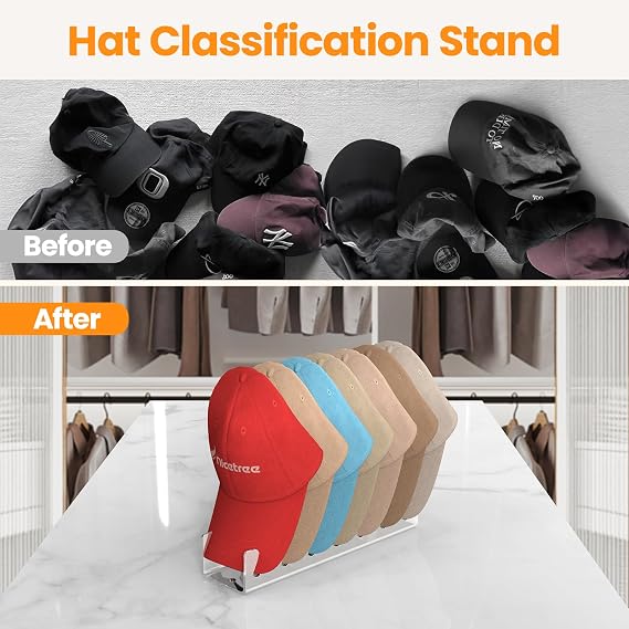 Nicetree Hat Stand for Baseball Caps, 2 Pcs No Install Acrylic Hat Organizer for 14 Baseball Caps Storage, Hat Racks for Baseball Caps Display and Organizer for Bedroom, Closet, Dresser