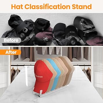 Nicetree Hat Stand for Baseball Caps, 2 Pcs No Install Acrylic Hat Organizer for 14 Baseball Caps Storage, Hat Racks for Baseball Caps Display and Organizer for Bedroom, Closet, Dresser
