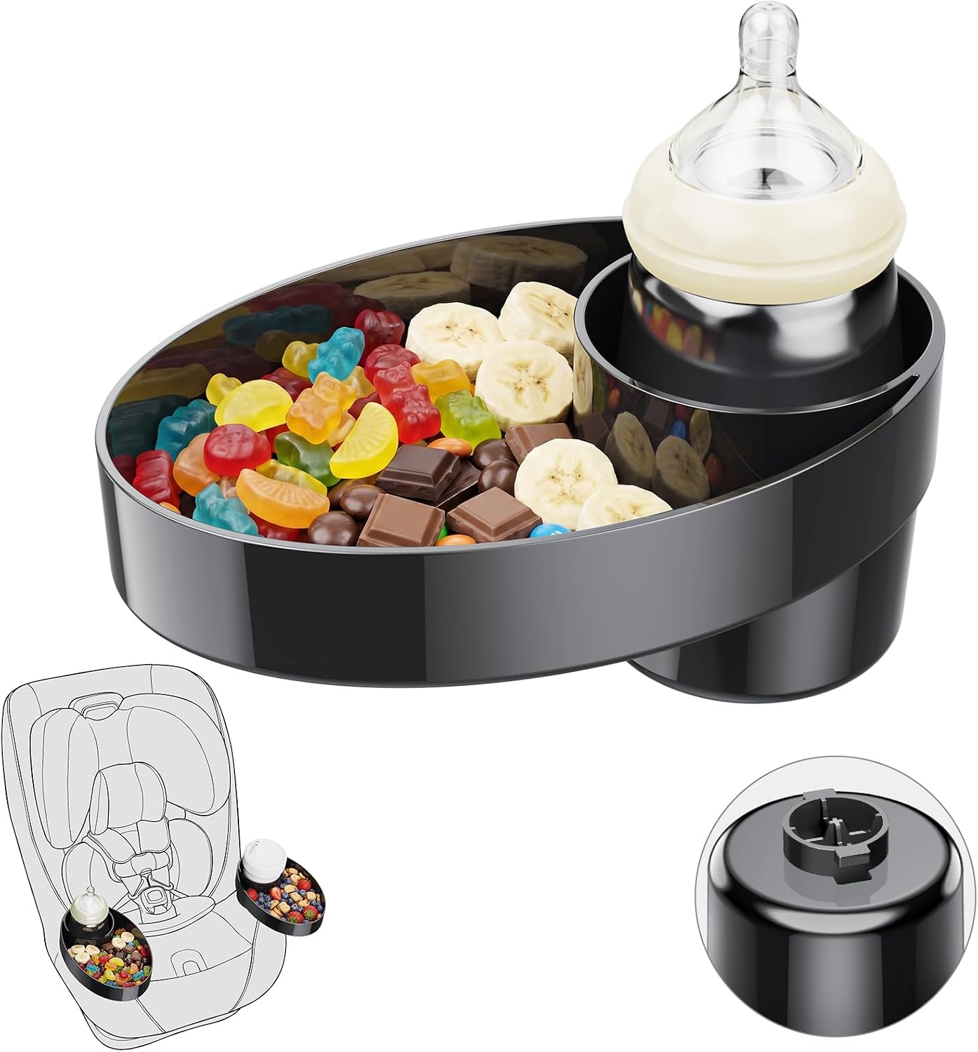 2 Pack Twist Lock Car Seat Snack Tray, Cup Holder Replacement for Safety 1st EverFit & Grow and Go, Compatible with Maxi-COSI Pria & Cosco C6577 &C6474, Larger Cup Holder for Kids Travel (Black)