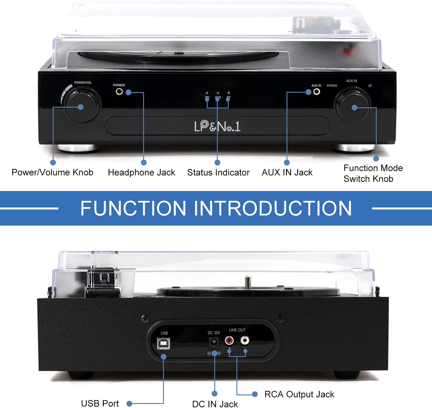 Wееklу Tор Sаlе LP&No.1 All-in-One Bluetooth Record Player with Built-in Speakers, 3-Speed Turntable,Supporting Vinyl to MP3 Recording,RCA Output and Aux Input, Black