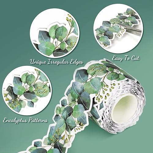 Miniatura 2 de Borde troquelado de eucalipto de 49 pies para tablón de anuncios, borde de aula, borde temático de eucalipto para fotos, pared, tablones de