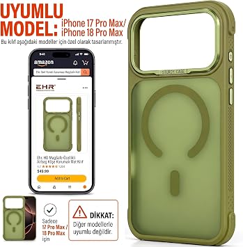 Ehr. iPhone 17 Pro Max / 18 Pro Max ile Uyumlu Metal Kamera Korumalı MagSafe Wireless Şarj Özellikli Köşeleri Airbag Korumalı Premium Silikon Arka Kapak Kılıf (Yeşil, iPhone 17 Pro Max / 18 Pro Max)