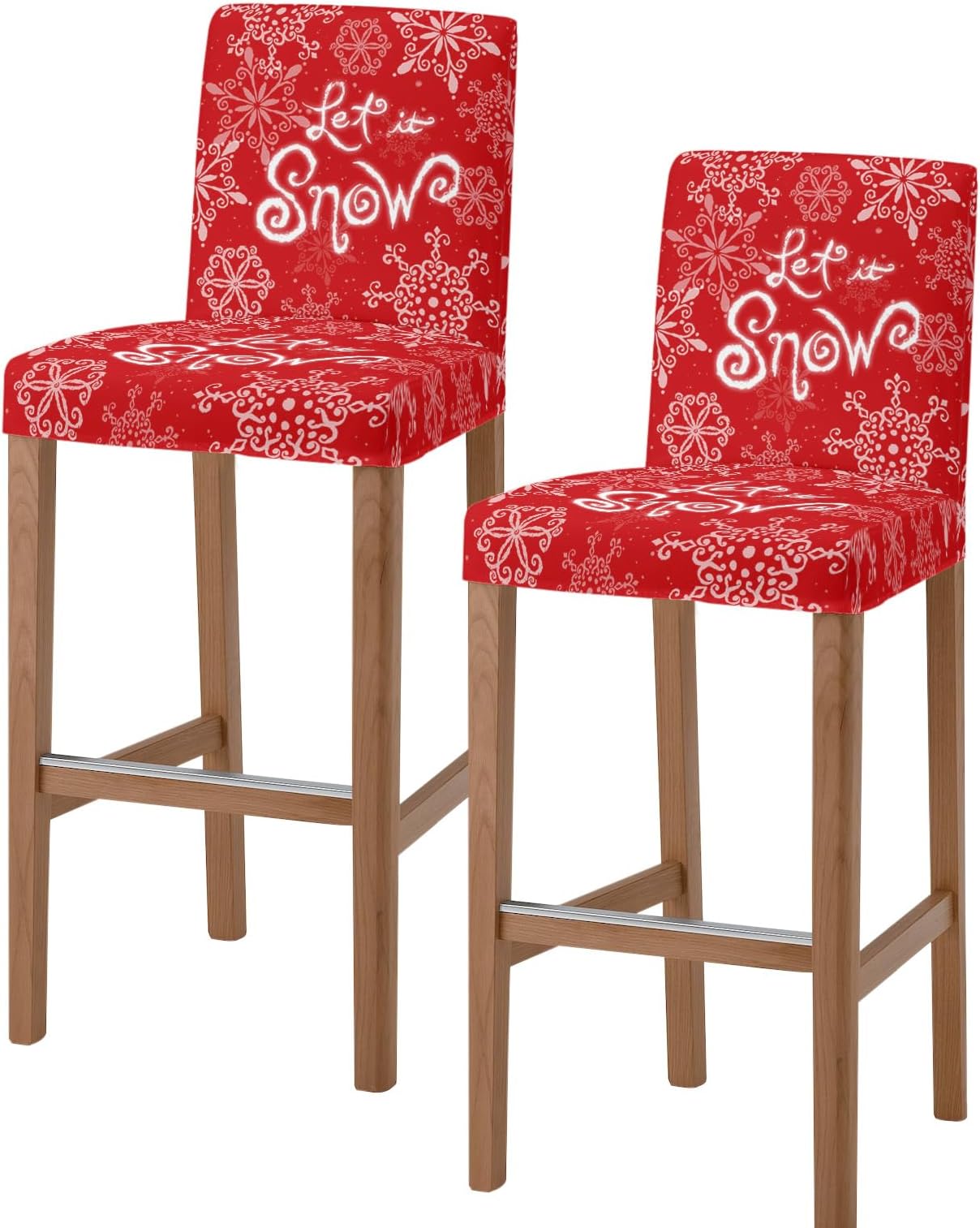 CHARMHOME Bar Stool Covers Set of 2 - Stretch Removable Washable Chair Covers Kitchen Armless Chair Covers, Red Snowflakes Flower Let-it Snow