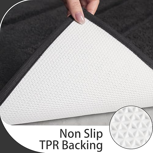 Miniatura 10 de HOMORE Alfombra de baño negra de 24 x 36 pulgadas, gruesa, suave, absorbente, de microfibra, alfombra de pasillo de baño lavable para baño,