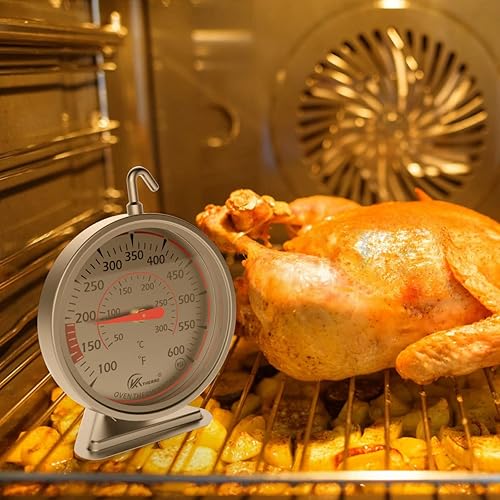 Miniatura 4 de Termómetro de horno de esfera grande de 2.5 pulgadas, termómetro para asar y cocinar, con doble escala y gancho giratorio de 360 grados, fácil de