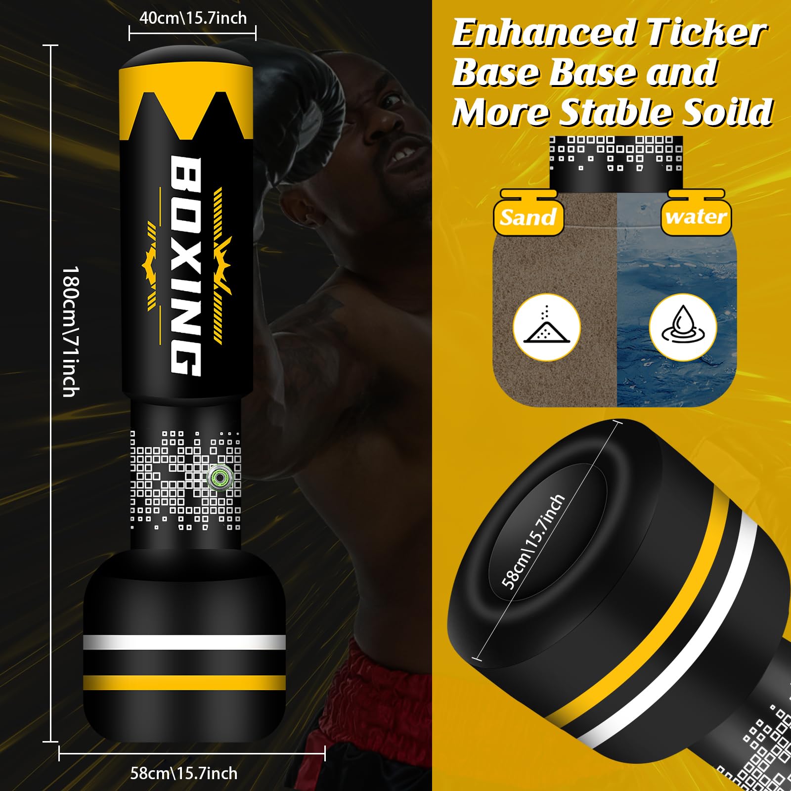 NZQXJXZ Sacco da boxe 2 in 1 per adulti, 180 cm autogonfiante, pesante con guantoni da boxe e pompa ad aria integrata, per allenamento MMA, Muay Thai, fitness, principianti