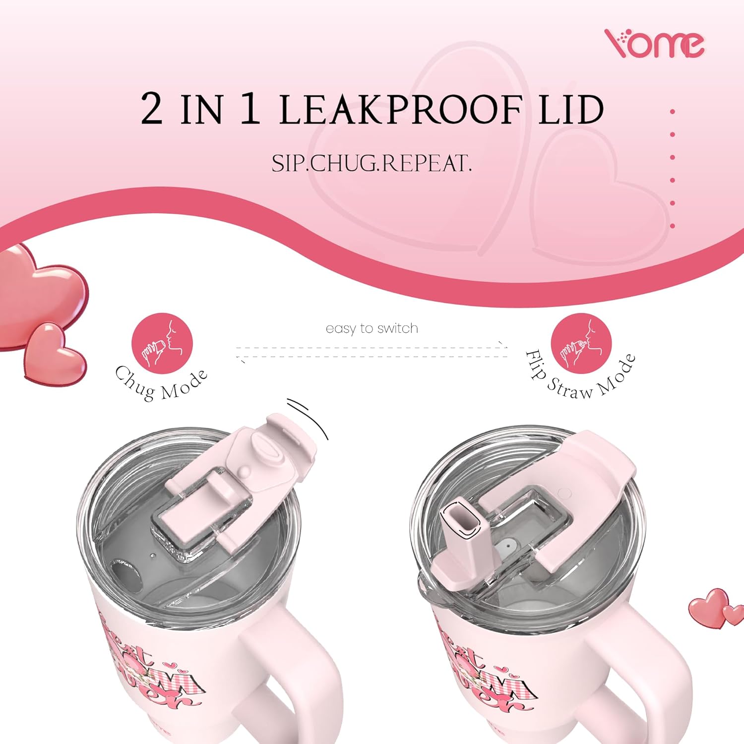 YOME 40oz Mom Tumbler with Handle and Flip Straw | Stainless Steel Best Mom Ever Gifts Insulated Water Bottle | Keeps Drinks Cold | Dishwasher Safe | Cupholder Friendly | Gym Travel Yoga