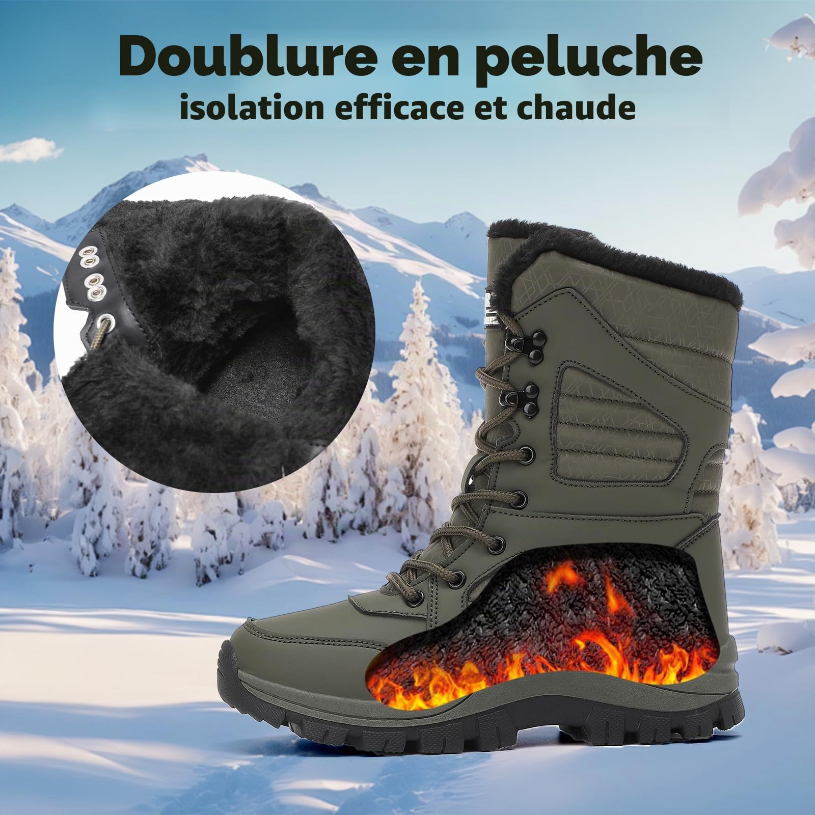 Bottes Femme Hiver Imperméable Bottines de Neige Chaud et Résistant à l'eau Chaussures de Randonnée Femme Snow Boots 36-42EU