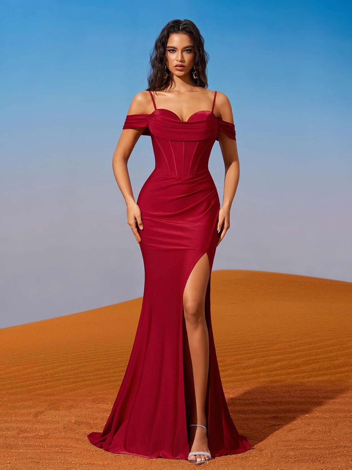 Women's Cocktail Dresses Elegant Strapless Slit Mermaid Evening Dresses for Wedding Guest - Image 2
