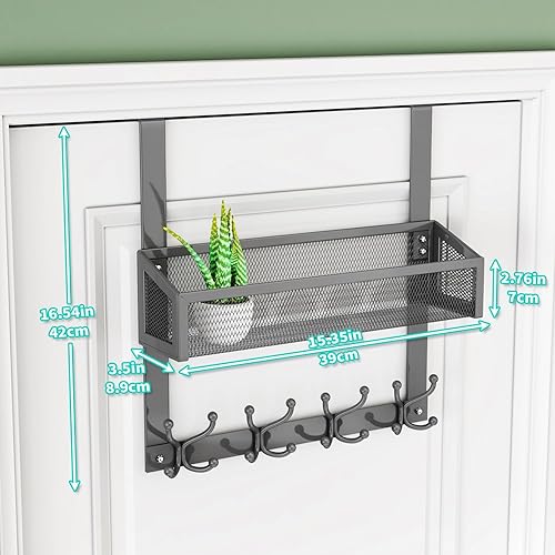 Miniatura 29 de HapiRm Gancho para puerta con 2 cestas de malla y 9 ganchos, acero inoxidable 304 sin perforaciones sobre el colgador de puerta, organizador