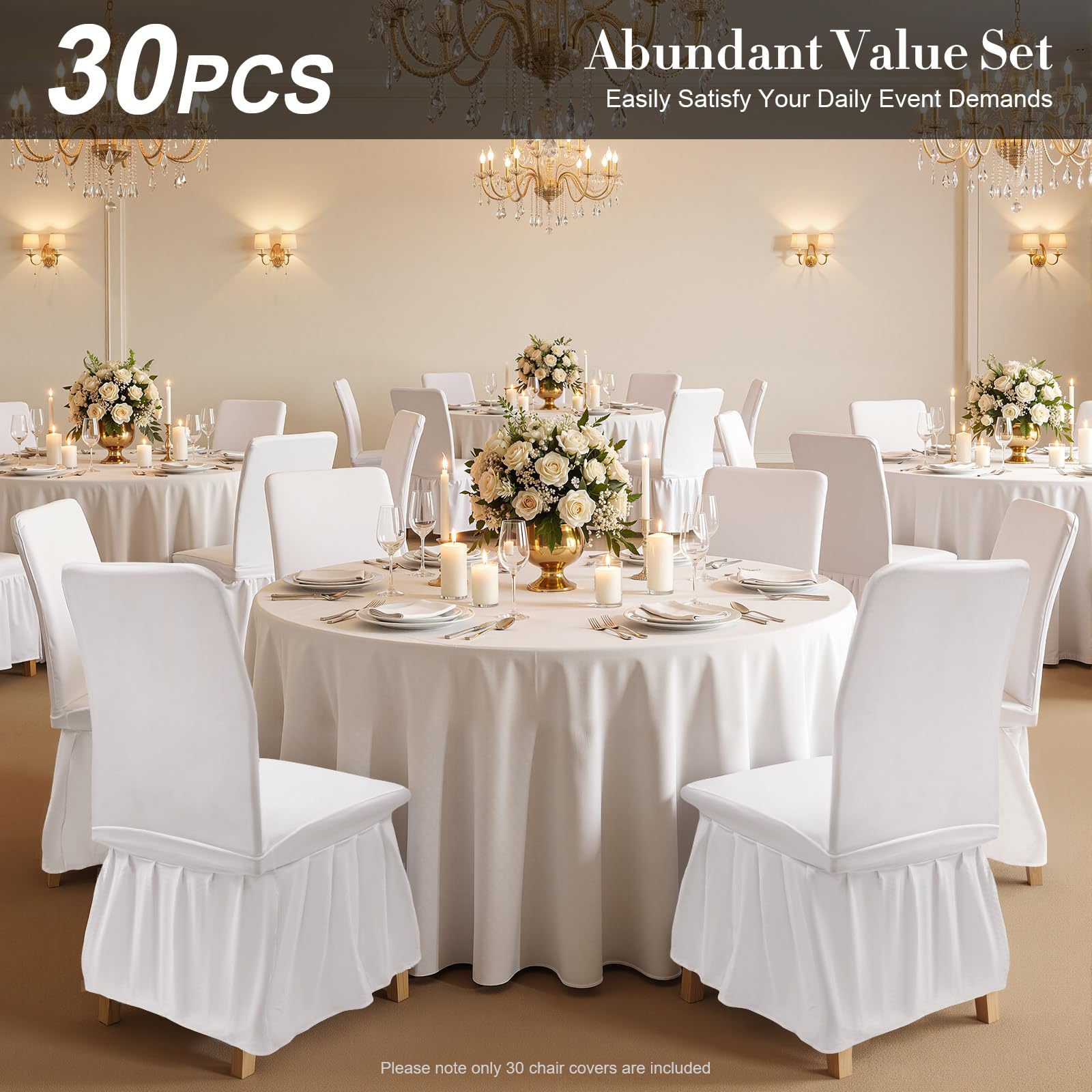 30 fundas protectoras para sillas con falda, para bodas, fiestas, hoteles, restaurantes (blanco)