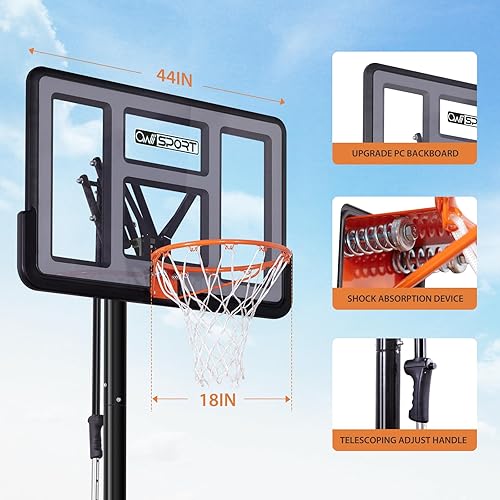 Miniatura 4 de Aro de baloncesto portátil para exteriores, sistema de portería de baloncesto ajustable de 4.8 a 10 pies de altura con tablero de impacto de 44 a 48