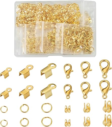 Miniatura 8 de 990 piezas de accesorios de fabricación de joyas doradas, 90 cierres de pinza de langosta, 300 anillos de salto, 200 extremos plegables, 300 puntas