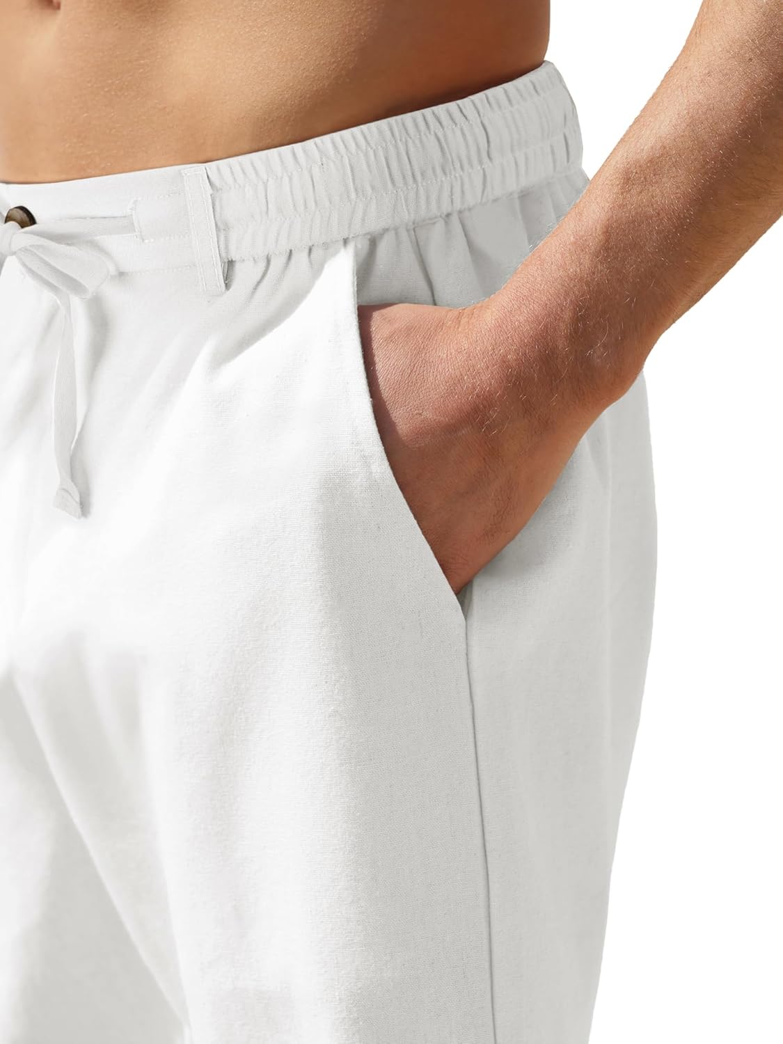 PLEPAN Mens Casual Linen Shorts - 7 inch Elastic Waist Drawstring Summer Beach Vacation Short - Image 4