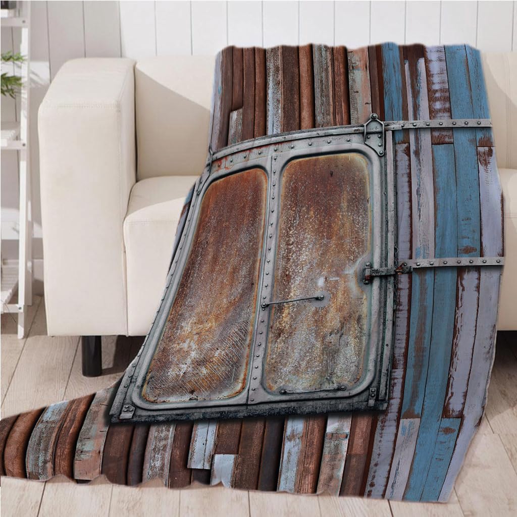 Manta De Franela De Microfibra 180X220Cm Manta De Felpa Suave Para Sofá Cama 3D Ventana De Metal En Mal Estado Retro Impresión Patrón Manta Polar Invierno Gruesa Y Esponjosa Caliente Transpirable