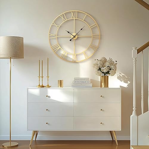 Miniatura 3 de Reloj de pared dorado de 30 pulgadas extra grande para sala de estar, cocina, repisa de cocina, reloj grande decorativo con números romanos a pilas
