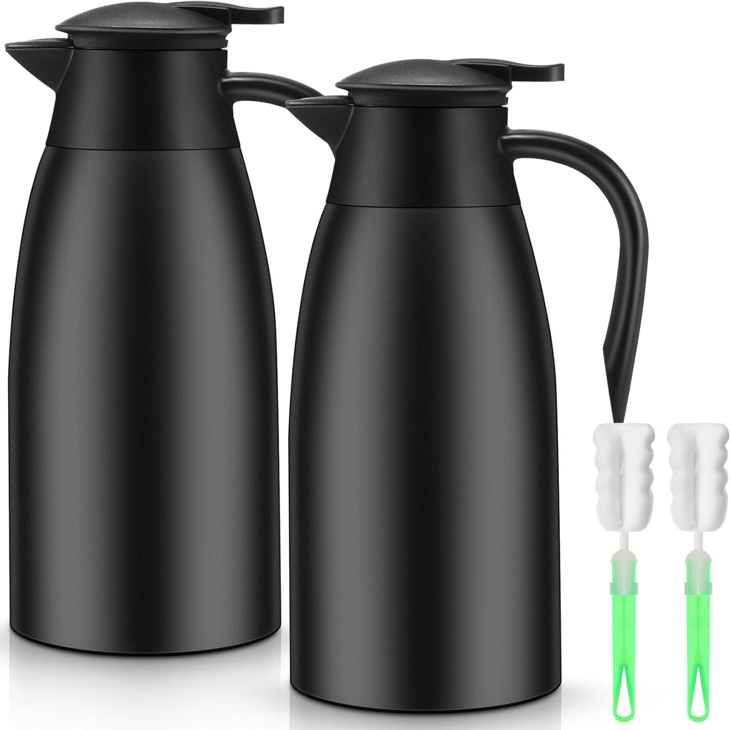 Uiifan 2 Pcs 68oz Thermal Carafe Insulated Stainless Steel Carafe Double Walled Vacuum Flask with Brushes for Keeping Coffee Tea for 12 Hours (Black) Uiifan 2 Pcs 68oz Thermal Carafe Insulated Stainless Steel Carafe Double Walled Vacuum Flask with Brushes for Keeping Coffee Tea for 12 Hours (Black)