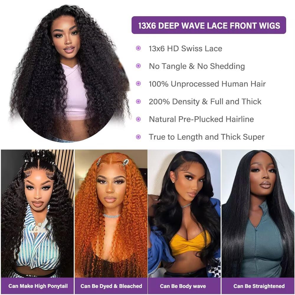 Amazon.com : 14 Inch 13x6 Deep Wave Lace Front Wigs Human 