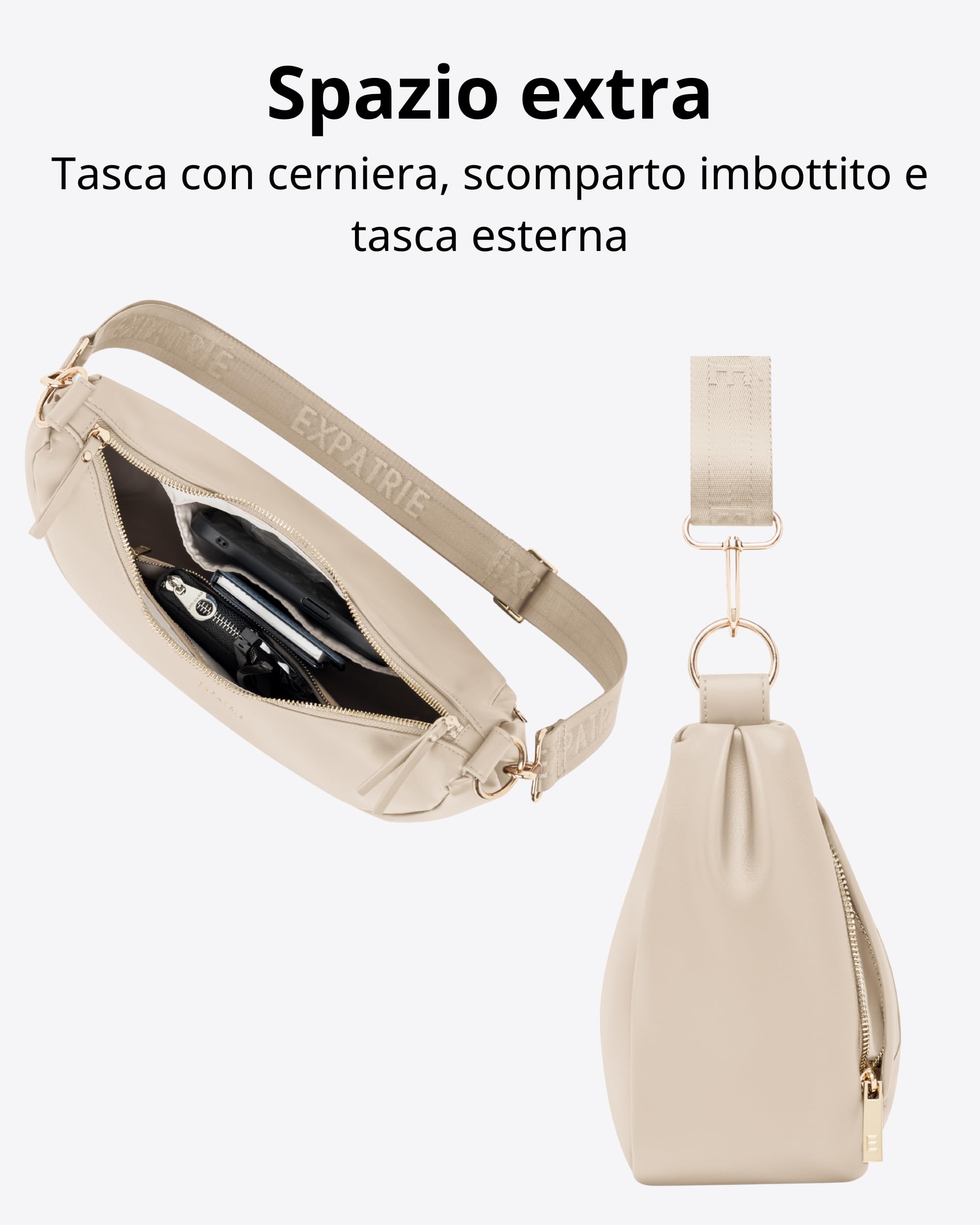 Expatrié Borsa a Tracolla Donna - Lea Medium - Borsa a Spalla Mezzaluna - Crossbody Moon Bag - Marsupio Rotonda in Pelle Vegana - Idrorepellente