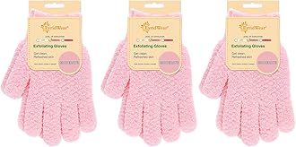 Evridwear Exfoliating Gloves for Shower, 100% Nylon Thick Soft Medium Heavy Bathing Gloves Dead Skin Remover Body Scrubber Smooth Skin with Hang Loop, 3 Pairs Moderate Pink